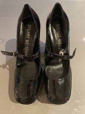 Stuart Weitzman Black Patent Leather Mary Jane Platform Heels Size 7
